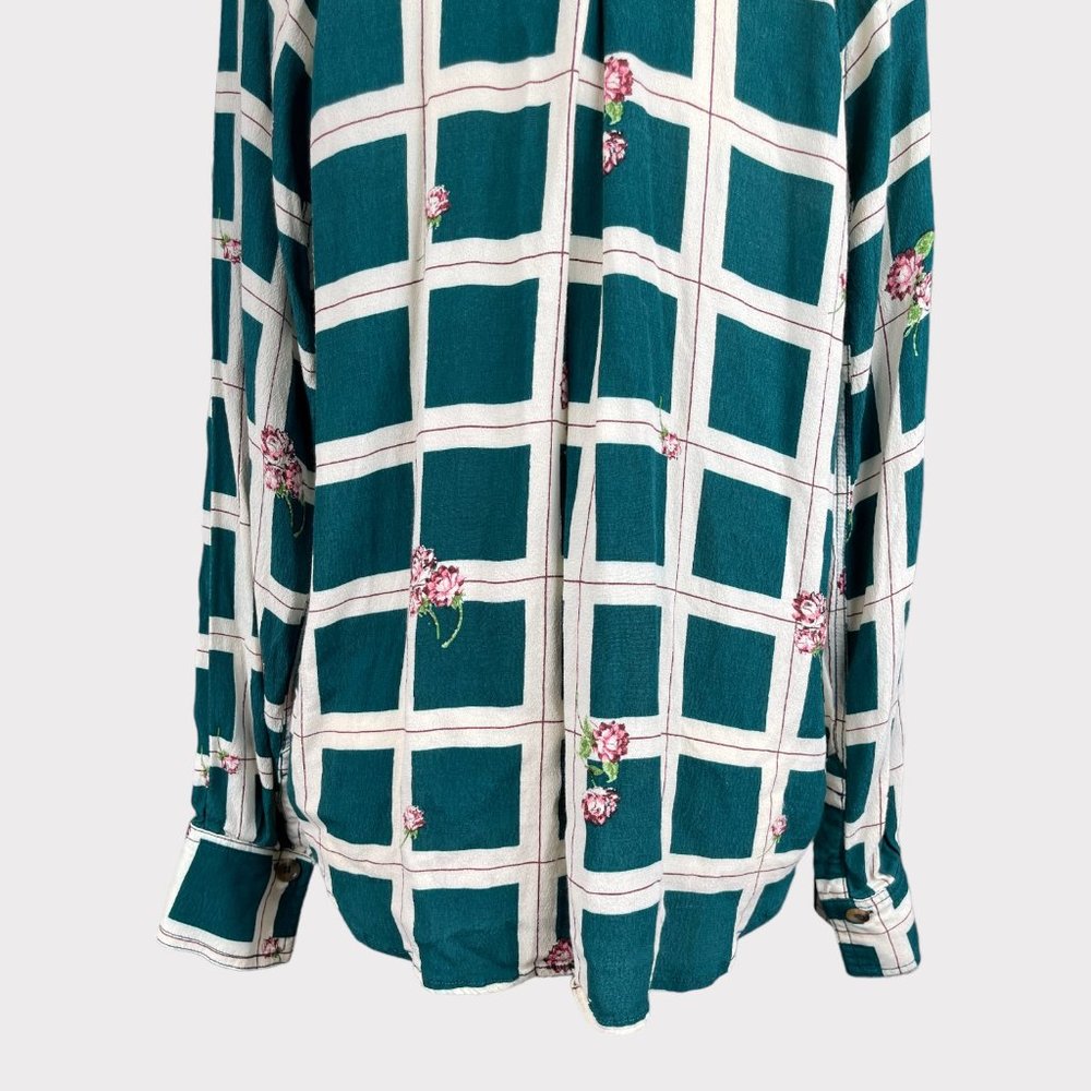 Free People Women's Window To My Heart Button Down Green Blouse Top Shirt Size M - Picture 10 of 16